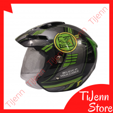 Helm Pet Standar SNI Motif Black Green Glossy Kaca Bening Clear Transparant Dark Smoke Hitam Cool
