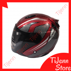 Helm Racer Centro Jet Model INK Motif Red Silver Glossy Standar SNI DOT SNELL Size M L Clear / Dark 