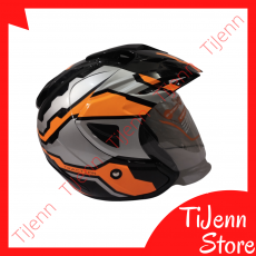 Helm Pet Premium Standar SNI DOT SNEL Orange Fluo Black Silver Size L Clear / Dark
