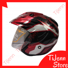 Helm Pet Premium Standar SNI DOT SNEL Red Black Silver Size L Clear / Dark