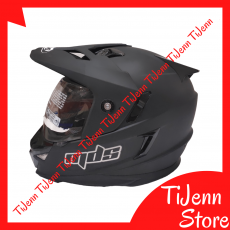 Helm Motor Full Face Cross MDS Super Pro Solid Black Matt Black Doff Double Visor 2 Kaca SNI M L XL